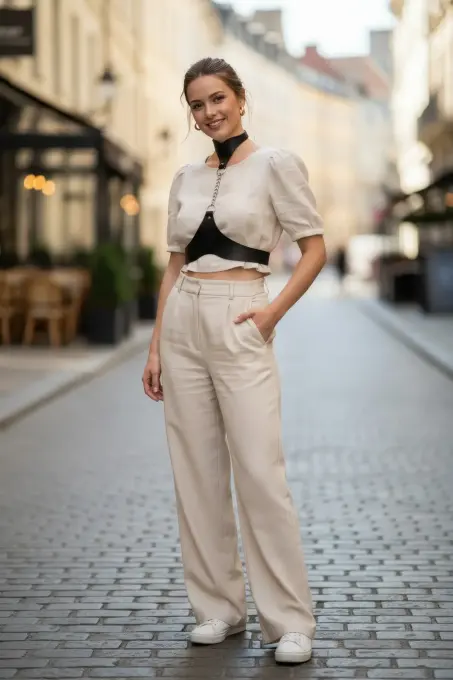 Siyah Kadın Kemer Zincir Detaylı Yüksek Yaka Korse - APFT1265 - 4