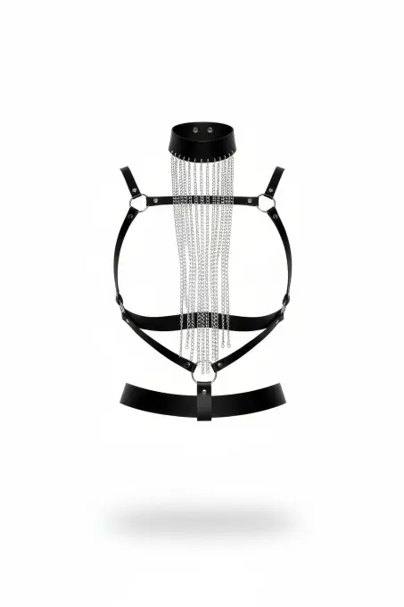 Siyah Kadın Kemer Zincir Püsküllü Yüksek Yaka Vücut Aksesuarı - APFT947 - 1