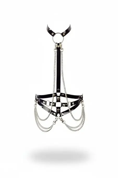 Siyah Kadın Kemer Zincirli Suni Deri Vücut Aksesuarı - APFT10 - 1