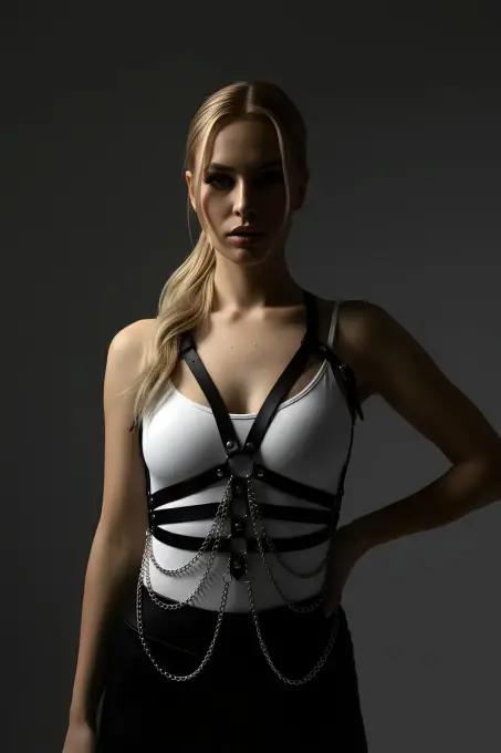 Siyah Kadın Kemer Zincirli Vücut Bağlantılı Aksesuar - APFT9 - 4