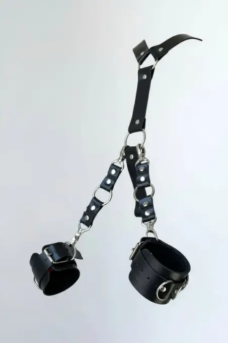 Siyah Kırbaç - Kelepçe Deri Bağlantılı Metal Detaylı Set - APFT1024 - 1