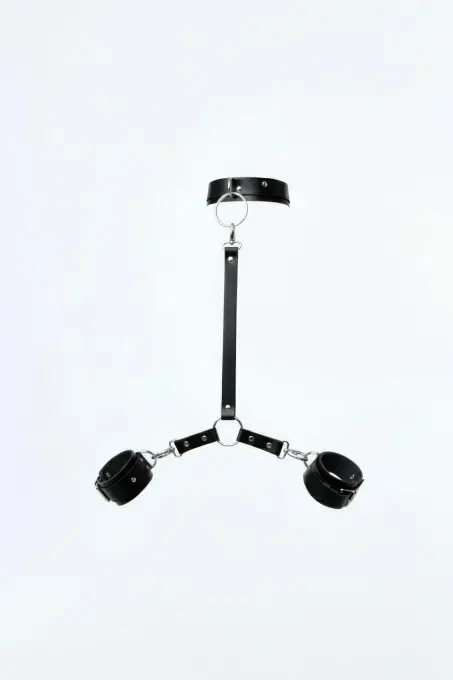 Siyah Kırbaç - Kelepçe Deri Boyunluk Ve Bilek Kelepçesi Seti - APFT459 - 1