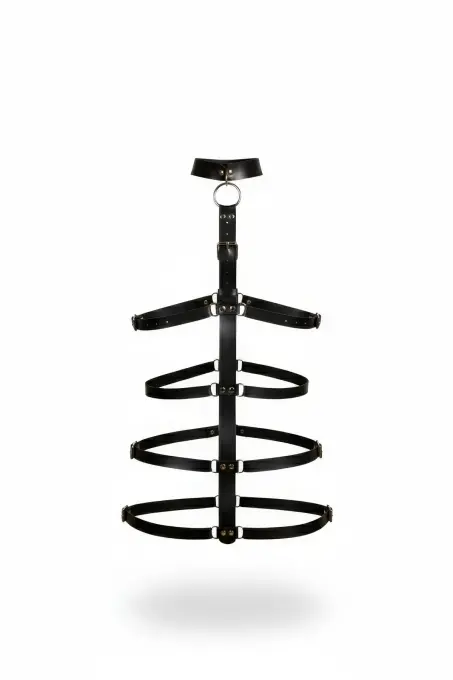 Siyah Kırbaç - Kelepçe Deri Vücut Kafesi Bağlama - APFT1061 - 1