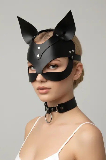 Siyah Maske Deri Kedi Kulaklı Kostüm - APFT789 - 8