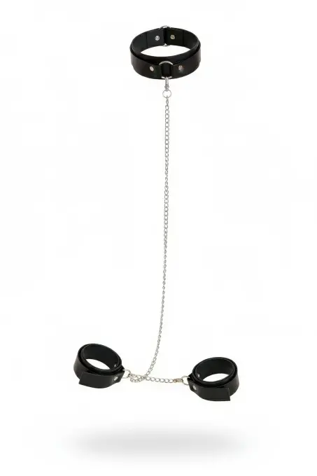Siyah Seksi Aksesuar Deri Boyunluklu Zincirli Kelepçe Seti - APFT1247 - 1