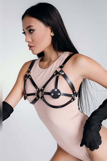 Siyah Seksi Deri Harness Sütyen - APFT112 - 1