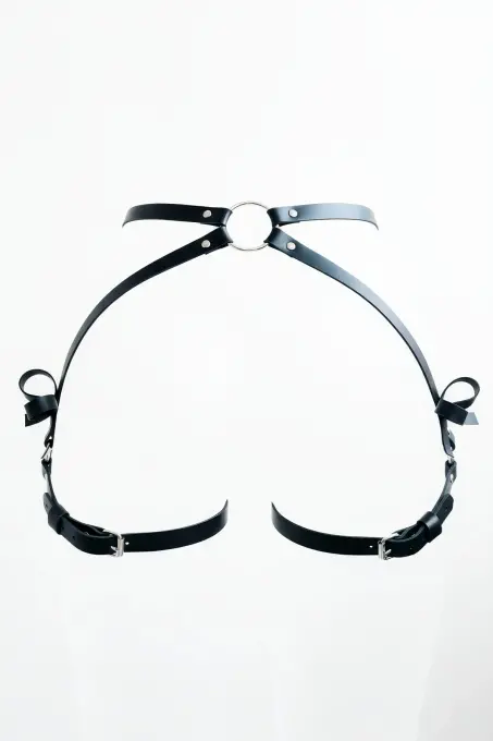 Siyah Tanga - Külot Deri Halka Detaylı Fiyonklu Bağlama - APFT388 - 1