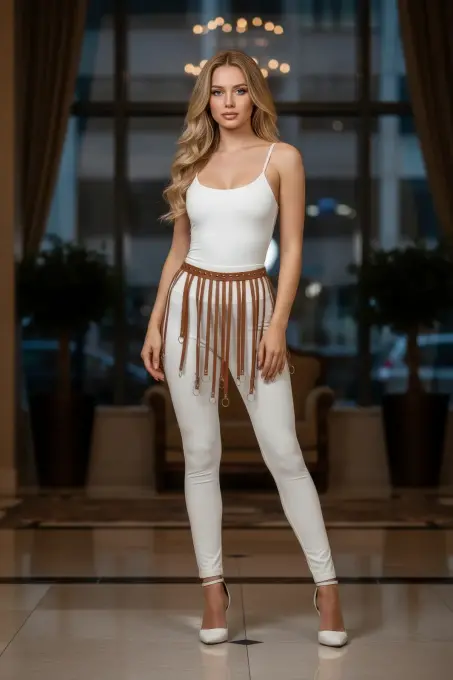 Taba Etek Deri Şeritli Halka Detaylı Etek Mini Etek - APFT579 - 5