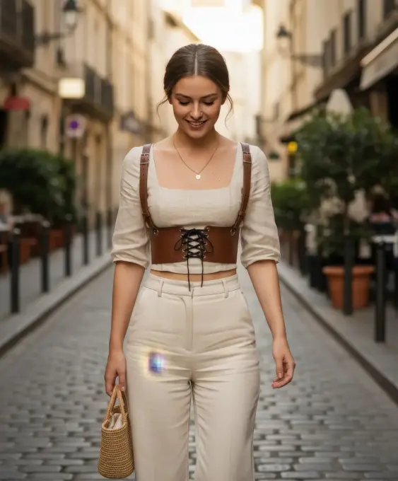 Taba Kadın Kemer Bağcıklı Geniş Korse Detaylı - APFT1429 - 1