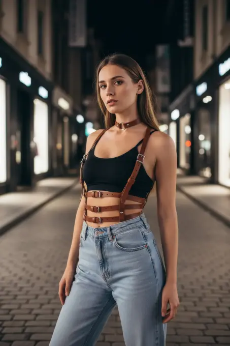 Taba Kadın Kemer Deri Malzemeli Çok Tokalı Vücut Aksesuarı - APFT615 - 3