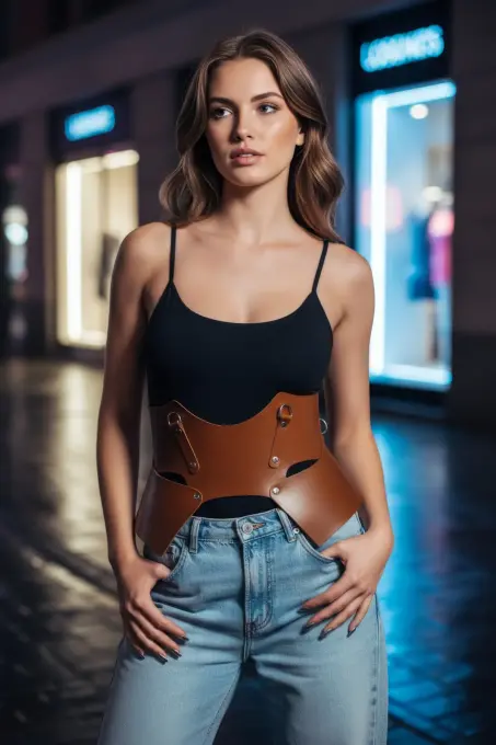 Taba Kadın Kemer Geniş Deri Korse Tipi Bel Aksesuarı - APFT619 - 3