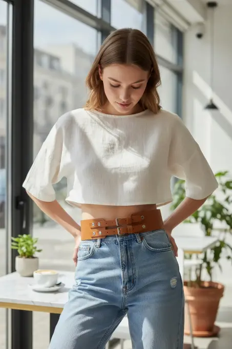 Taba Kadın Kemer Kalın Çift Tokalı Bel Aksesuarı - APFT1203 - 1