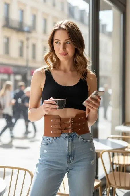 Taba Kadın Kemer Kalın Üç Tokalı Geniş Bel Aksesuarı - APFT618 - 5