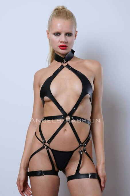 Vegan Deri Harness, Full Body Deri Harness, Erotik Deri İç Giyim - APFT1331 - 8