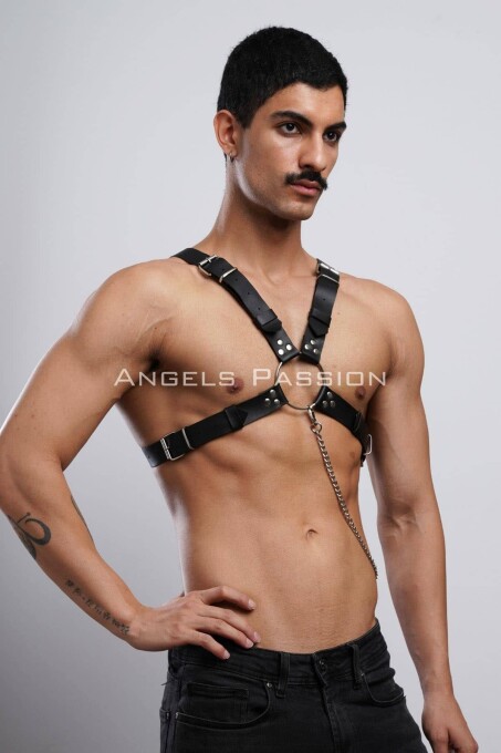 Zincir Detaylı Deri Erkek Göğüs Harness, Partywear, Clubwear - APFTM95 - 7