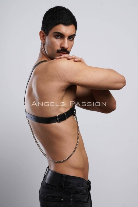 Zincir Detaylı Deri Erkek Göğüs Harness, Partywear, Clubwear - APFTM95 - 8