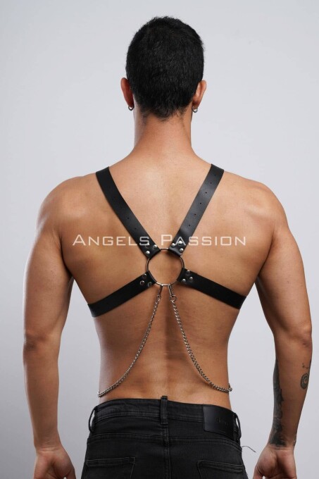 Zincir Detaylı Deri Erkek Göğüs Harness, Partywear, Clubwear - APFTM95 - 9