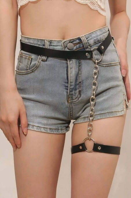 Zincirli Ayarlanabilir Şık Deri Jartiyer Harness - APFT961 - 3