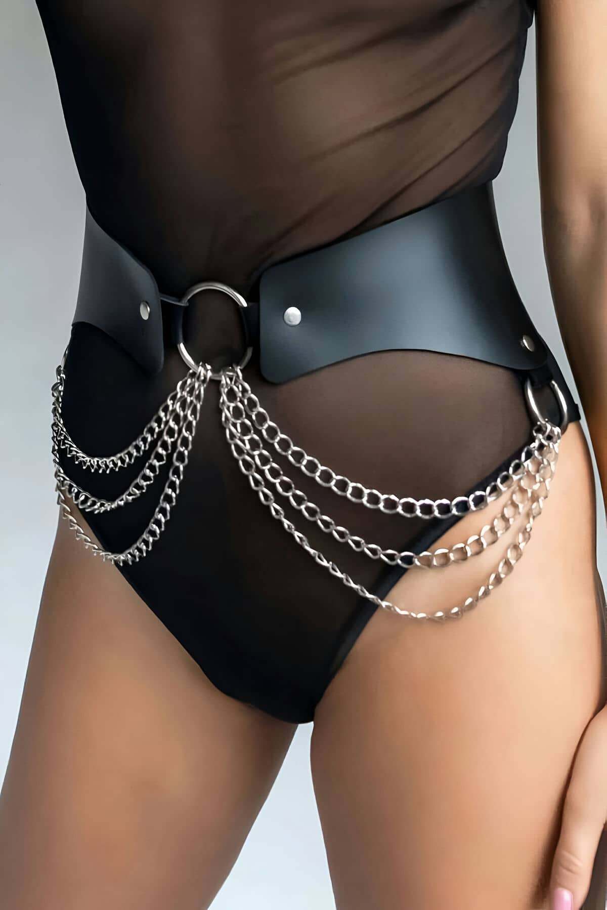 Chain Leather Belt , Tarz Waist Belt , Chain Detailed Dress Belt - APFT988