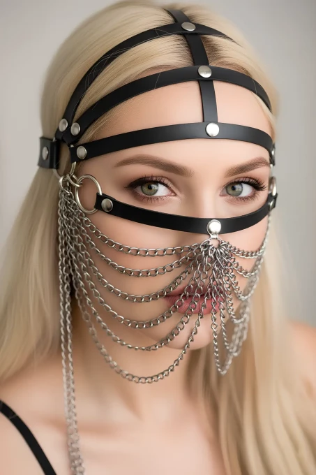 Zincirli Deri Seksi Maske - APFT465 - 1