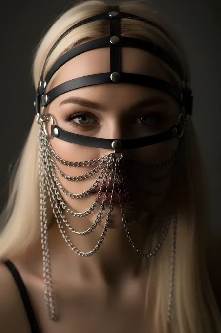 Zincirli Deri Seksi Maske - APFT465 - 2