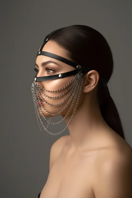 Zincirli Deri Seksi Maske - APFT465 - 3