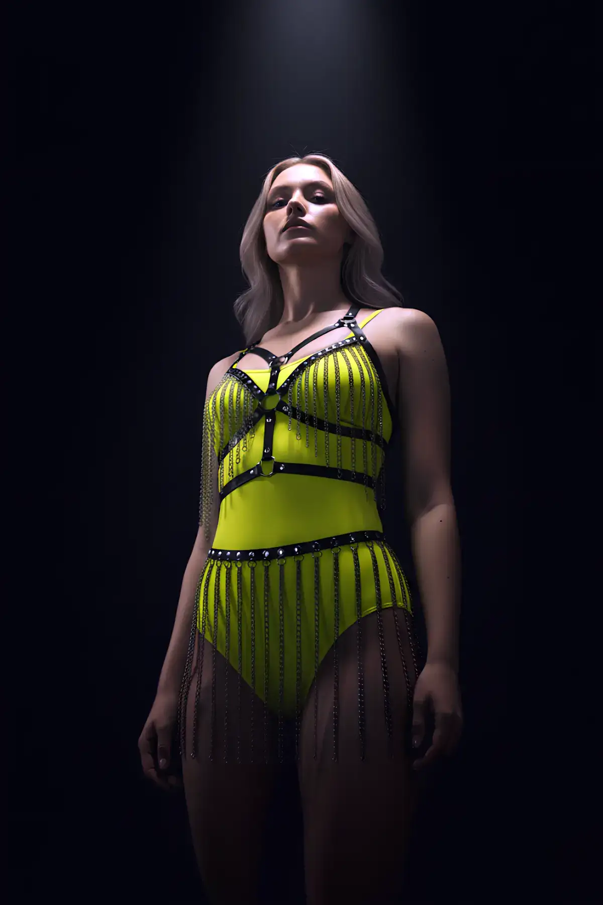 Zincirli Harness Takım, Deri Zincirli Etek Takım - 496