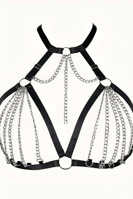 Zincirli Lastik Seksi Göğüs Harness - APFT805 - 3