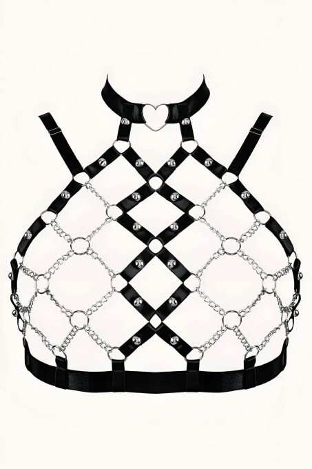 Zincirli Seksi Lastik Göğüs Harness - APFT926 - 3