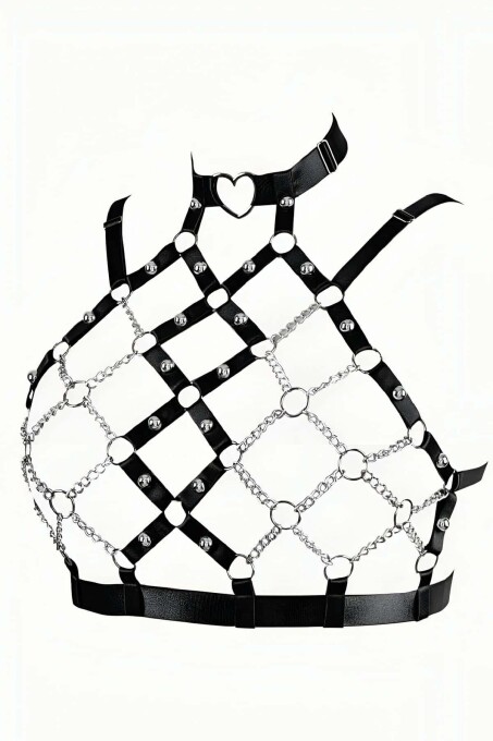Zincirli Seksi Lastik Göğüs Harness - APFT926 - 5