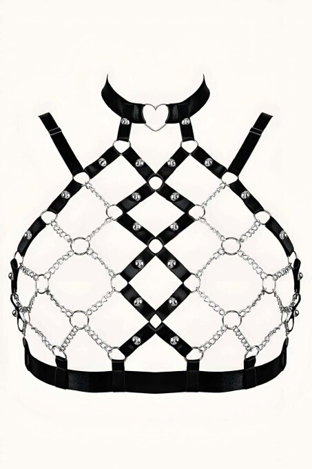 Zincirli Seksi Lastik Göğüs Harness - APFT926 - Angels Passion